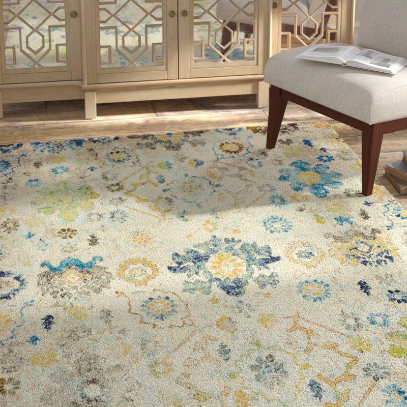 Bloomsbury Market Amory Floral Cream/Gray/Blue Area Rug & Reviews Wayfair